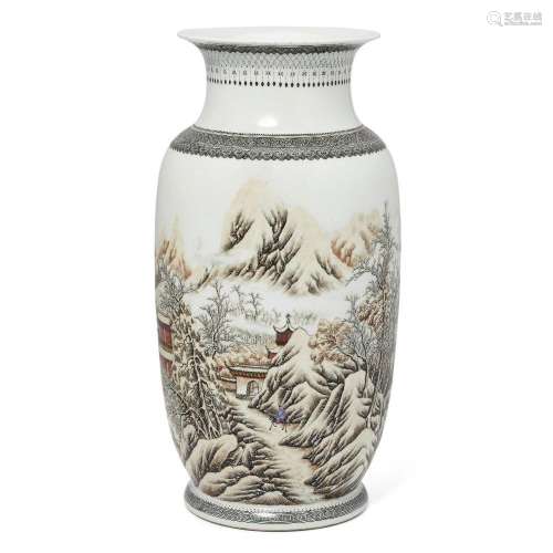 A Chinese famille rose 'Winter landscape' lantern-shaped vas...