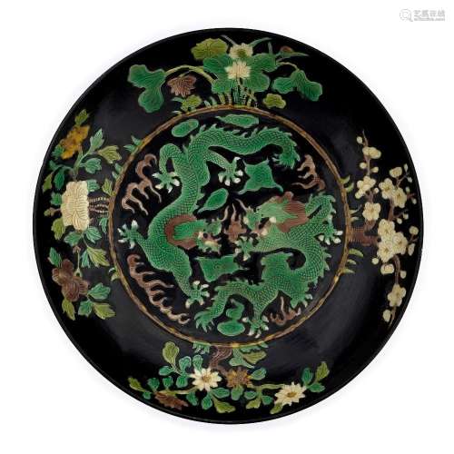A Chinese famille noire 'dragon' plate<br />
<br />
Republic...