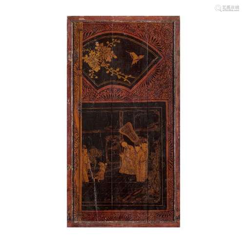 A Chinese lacquer painted wood plaque<br />
<br />
Qing Dyna...