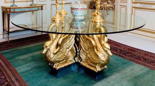 Table de salle à manger à plateau de verre reposan