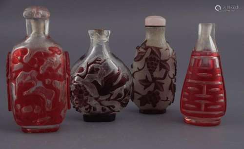 GROUP OF 4 CHINESE GLASS SNUFF BOTTLES