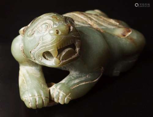 CHINESE QING CELADON JADE FOO DOG