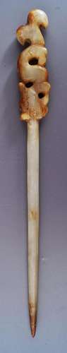 CHINESE ARCHAIC WHITE JADE HAIR PIN