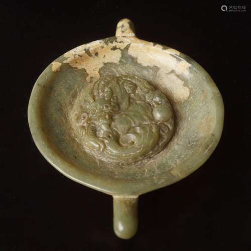 CHINESE QING CELADON JADE MARRIAGE DISH