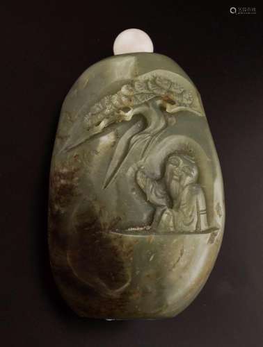 CHINESE QING GREEN JADE SNUFF BOTTLE