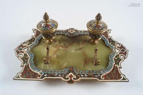 19TH-CENTURY CHAMPLEVE ENAMELLED PEN & INK STAND