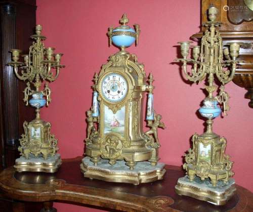 19TH-CENTURY FRENCH GILT CLOCK GARNITURE