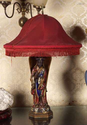 CHINESE POLYCHOME GUANYIN STEMMED TABLE LAMP