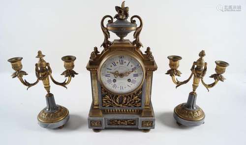 19TH-CENTURY ORMOLU AND MARBLE CLOCK GARNITURE