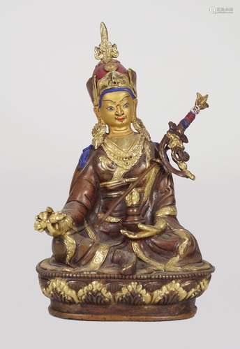 TIBETAN POLYCHROME GURU RINPOCHE STATUE