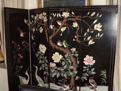 CHINESE LACQUERED POLYCHROME SCREEN