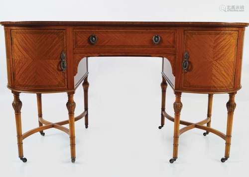 SIGNED EDWARDIAN PERIOD SATINWOOD & INLAID DESK