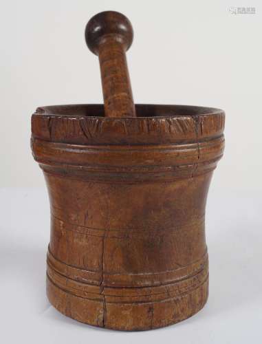 TURNED WOOD PESTLE AND MORTAR