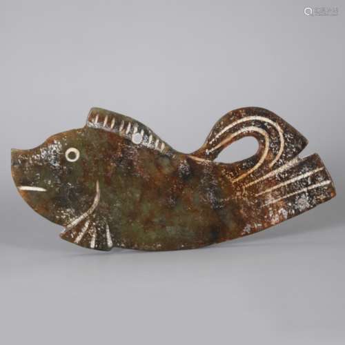 古代红沁玉玉鱼挂件