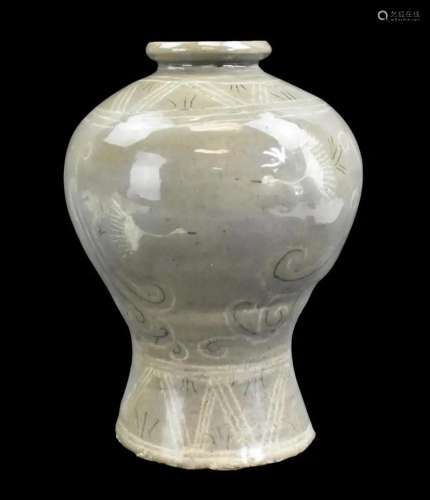 Korean Inlaid Celadon Crane Mei Vase, 13/14th C.