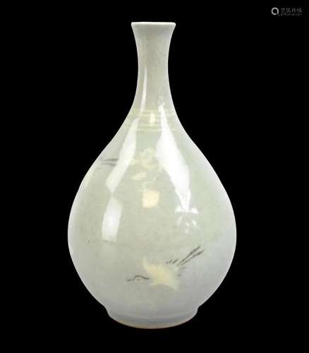 Korean Celadon Slip decorated Crane Vase,19th C.