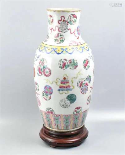 Chinese Famille Rose Vase & Stand, 19th C