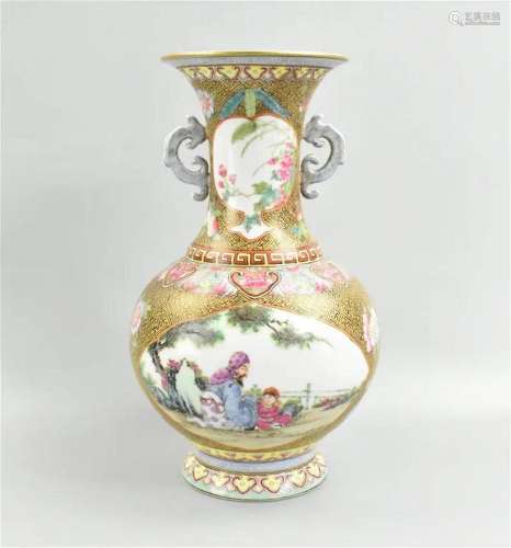 Chinese Famille Rose Vase w/ Figures, 20th C.