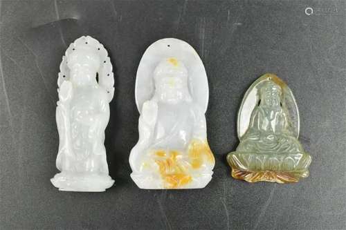 3 Chinese Jade Carved Guanyin Pendants