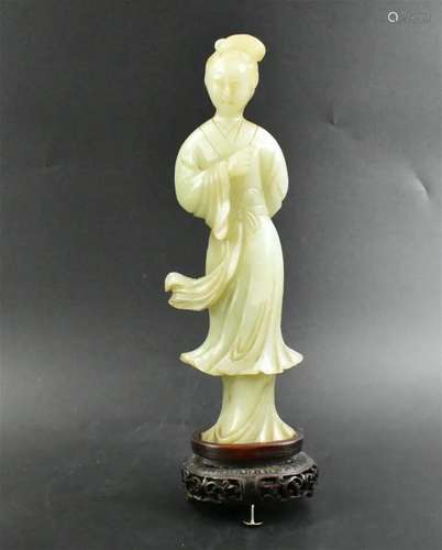 Chinese Qingbai Jade Carved Lady Figure ,19th C.