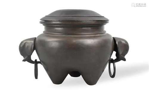 Chinese Bronze Censer w/ Silver Wire,Qing Dynasty