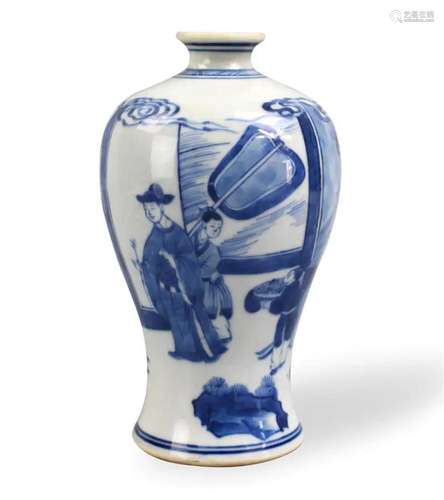 Chinese Blue & White Meiping Vase w/ Figures