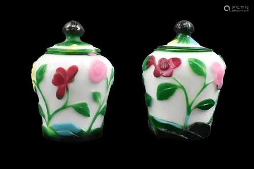 Pair Chinese Peking Glass Covered Jar, ROC Period