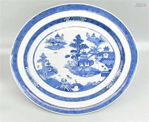 Large Blue & White Export Plate, 19th C.