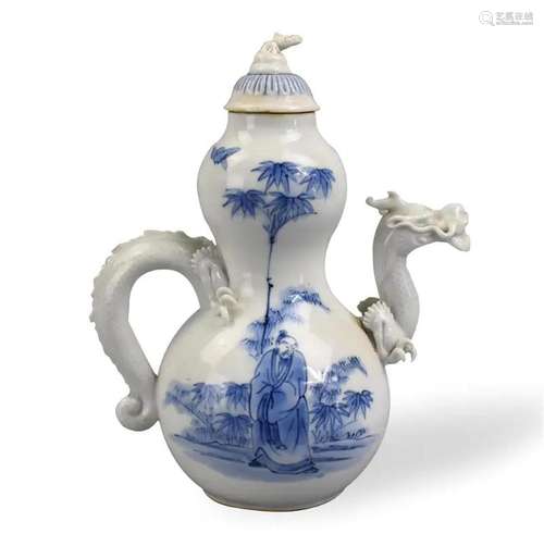 Japanese Hirado Ewer w/ Dragon Spout,Meiji Period