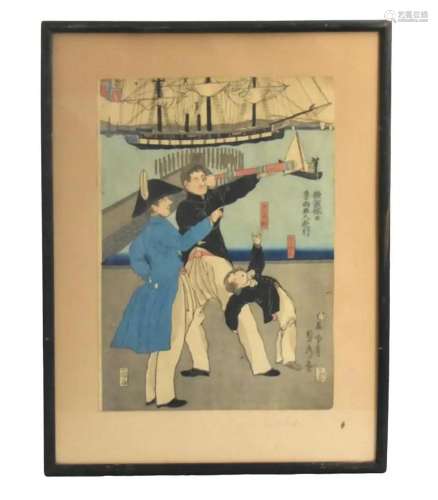 "Sadahide"Japanese Woodblock Print of Sailors