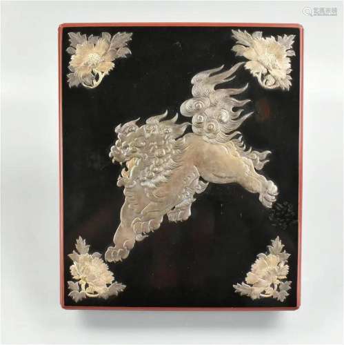 Japanese Lacquered Box w/ Silver Inlaid ,Meiji P.