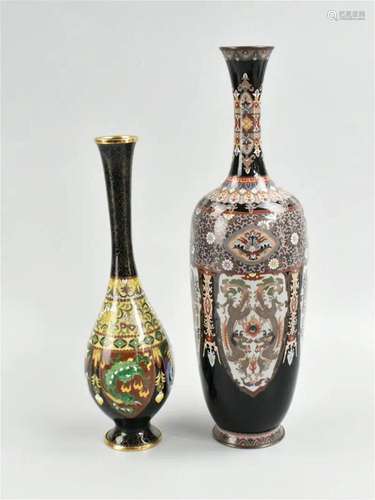 2 Japanese Cloisonne Vases, Meiji Period