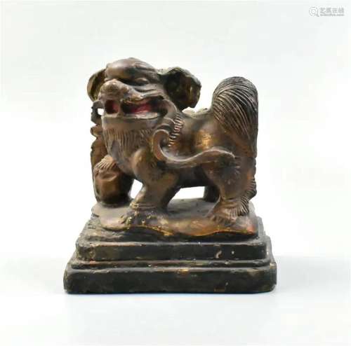 Chinese Gilt Lacquered Wood Foo Lion, Qing Dynasty
