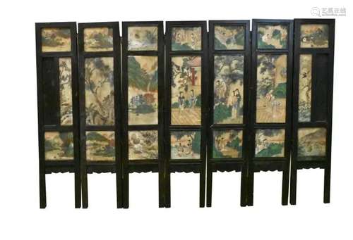 Set of Chinese Enameled Marble Screen,19th C.