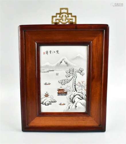 Framed Chinese Snow Scene Porcelain Plaque