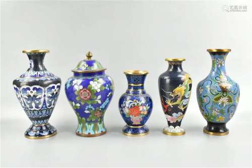 Group of 5 Chinese Cloisonne Vases, ROC Period