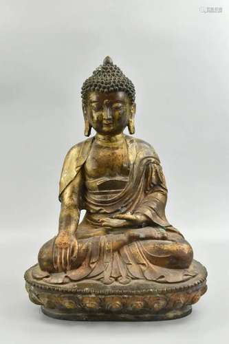 Large Chinese Gilt Bronze Buddha Figure, 20th C.