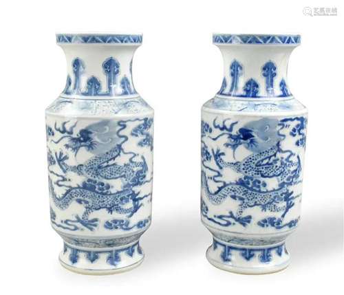 Pair of Chinese B & W Dragon& Phoenix Vase,19th C.