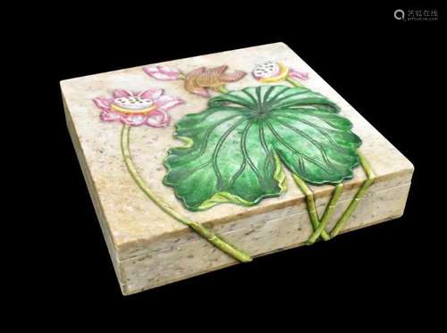 Chinese Soapstone Covered Box w/ Lotus,ROC Period