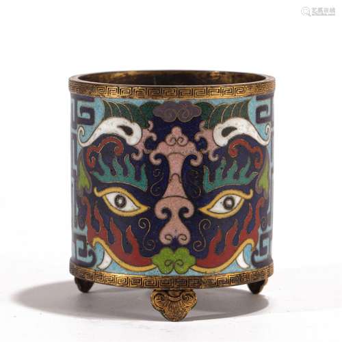 A CLOISONNE TRIPOD ROUND CENSER