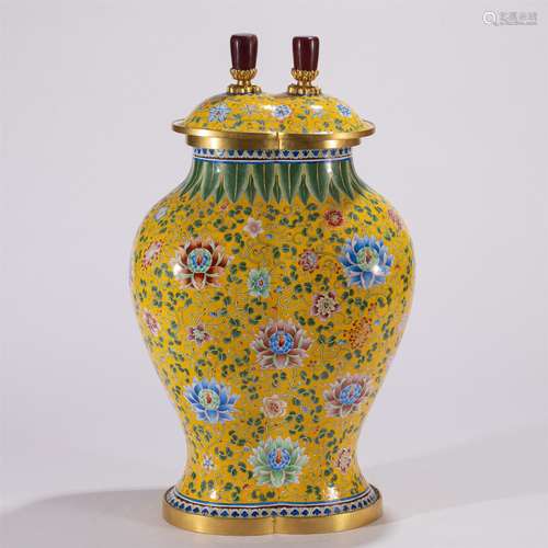 A CLOISONNE ENAMEL FLOWERS LIDDED VASE