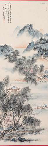 A CHINESE PAINTING OF MOUNTAINS AND RIVER LANDSCAPE