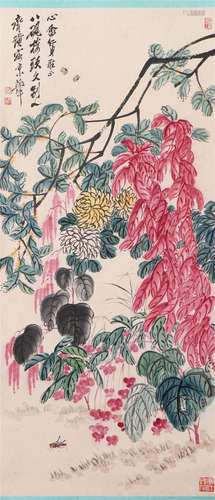 A CHINESE PAINTING OF FLOWERS