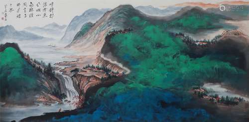 A CHINESE PAINTING OF MOUNTAINS AND RIVER LANDSCAPE