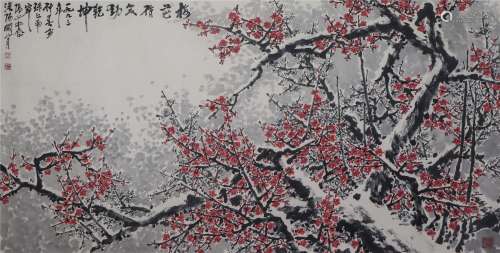 A CHINESE PAINTING OF RED PLUM BLOSSOMS