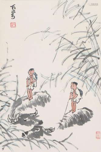 A CHINESE PAINTING OF FIGURE STORY