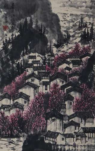 A CHINESE PAINTING OF HOUSES