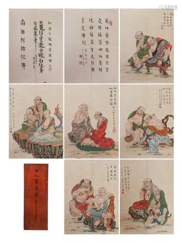 A CHINESE PAINTING OF EIGHTEEN LUOHAN BUDDHAS