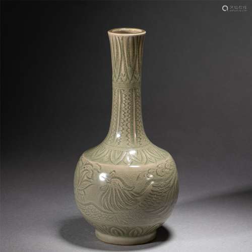 A CELADON GLAZED PHOENIX VASE