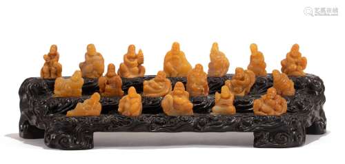 A GROUP OF SOAPSTONE EIGHTEEN LUOHAN BUDDHAS